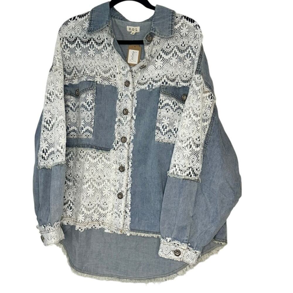 POL - Sonoma White Crochet Denim Jacket - Size Small
